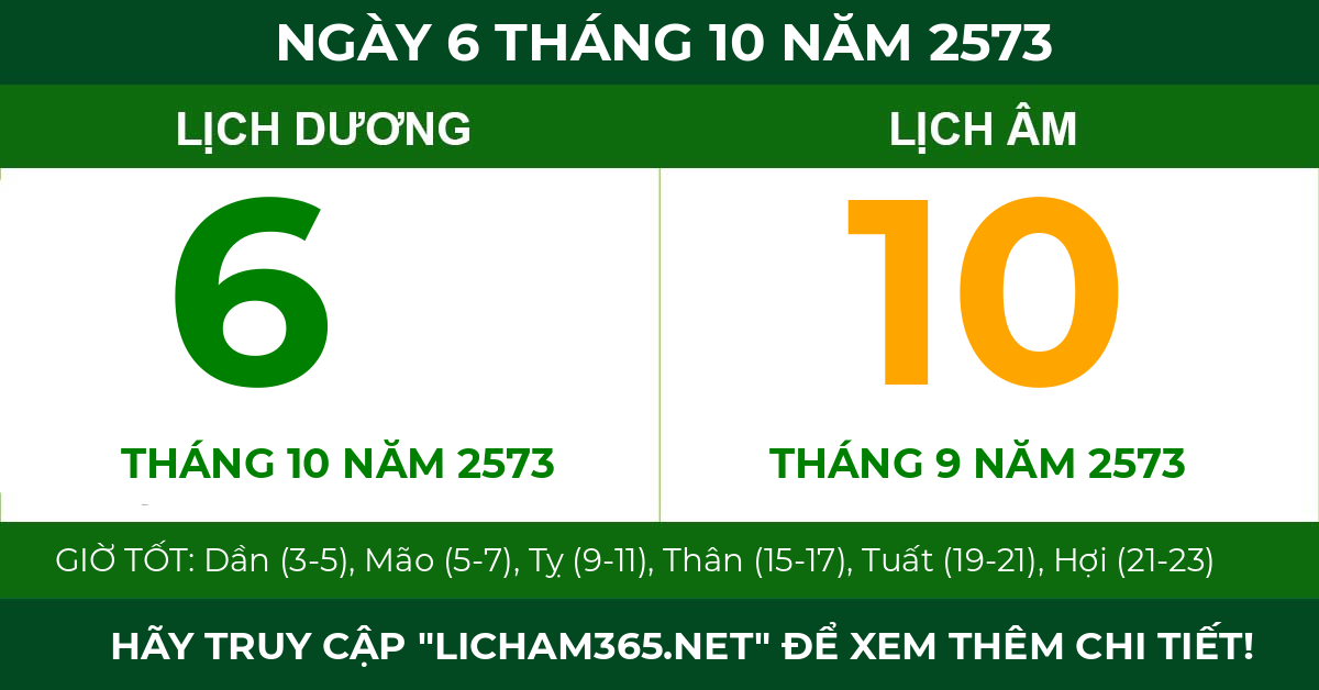 lịch âm ngày 6 tháng 10 năm 2573