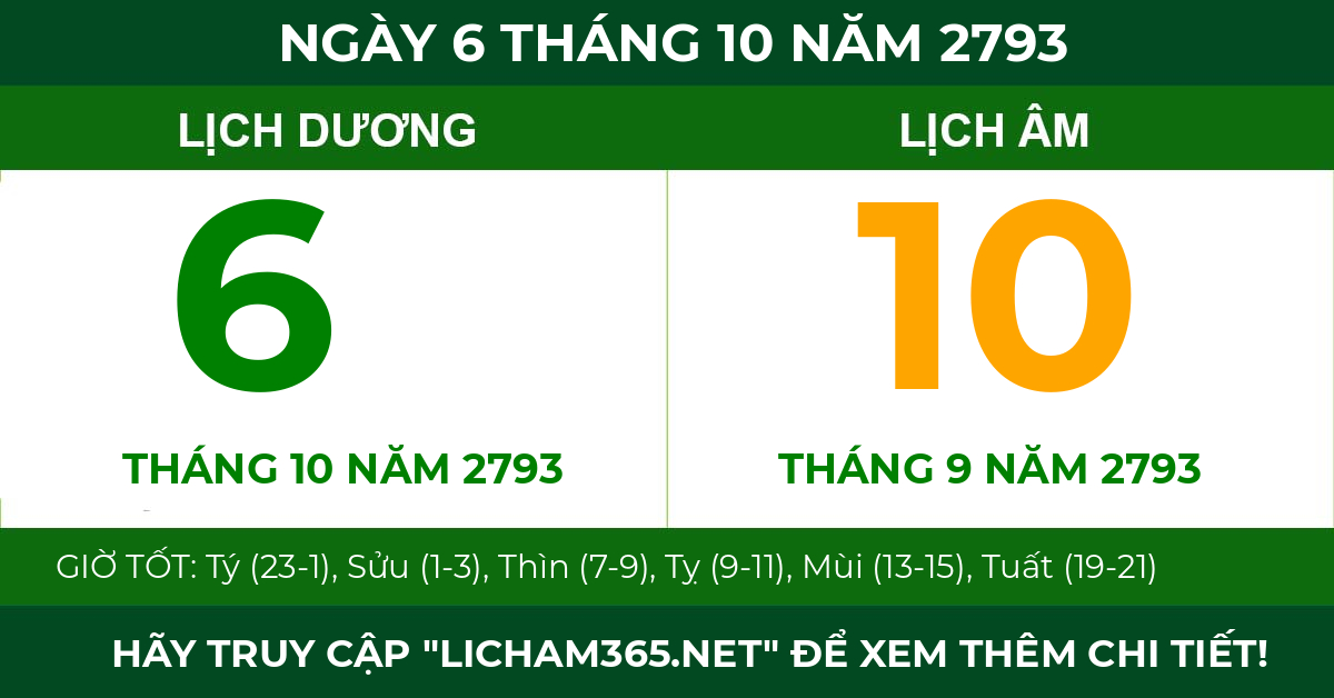 lịch âm ngày 6 tháng 10 năm 2793