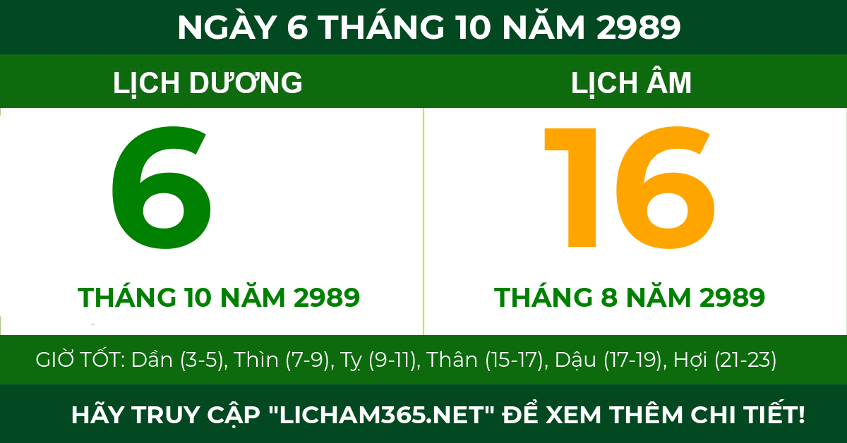 lịch âm ngày 6 tháng 10 năm 2989