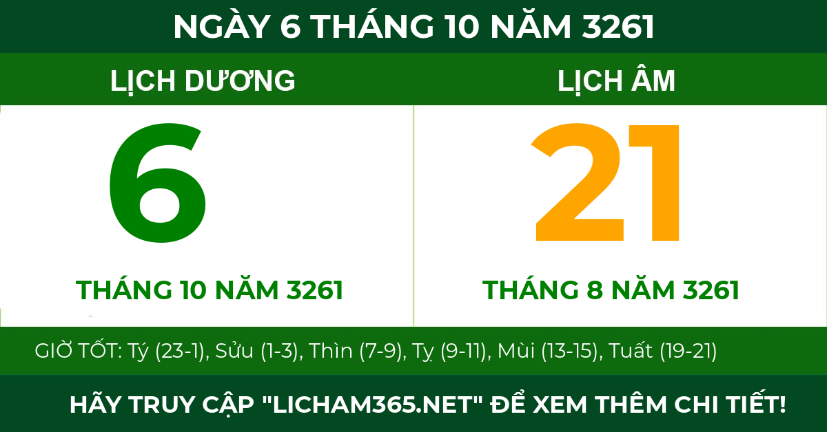lịch âm ngày 6 tháng 10 năm 3261