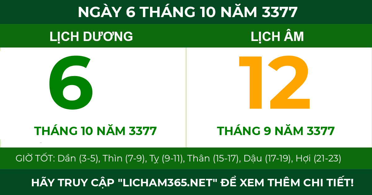lịch âm ngày 6 tháng 10 năm 3377