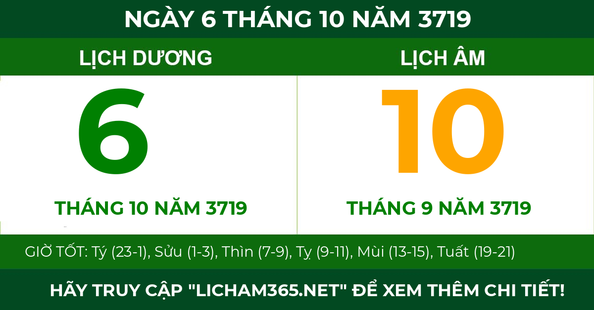 lịch âm ngày 6 tháng 10 năm 3719