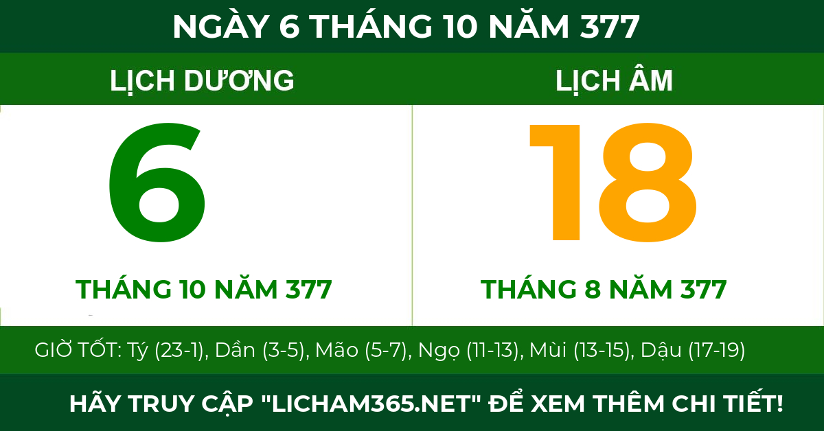 lịch âm ngày 6 tháng 10 năm 377