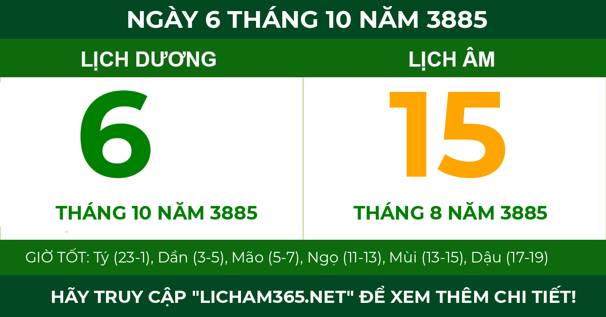 lịch âm ngày 6 tháng 10 năm 3885