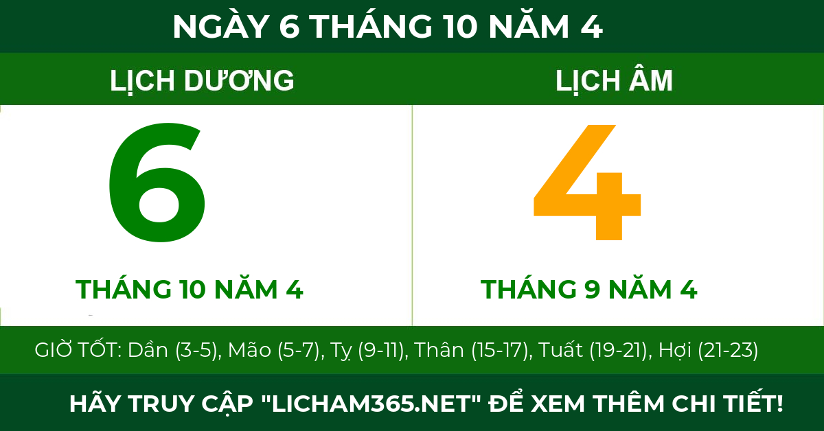 lịch âm ngày 6 tháng 10 năm 4