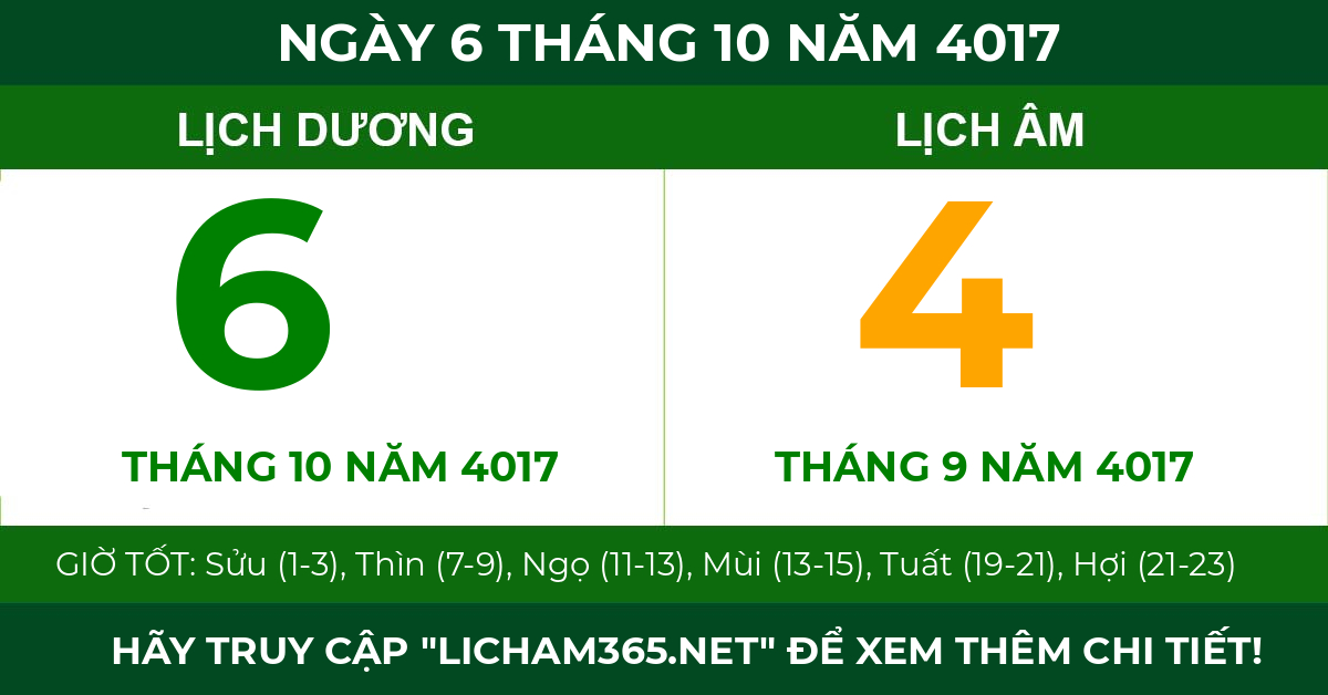 lịch âm ngày 6 tháng 10 năm 4017