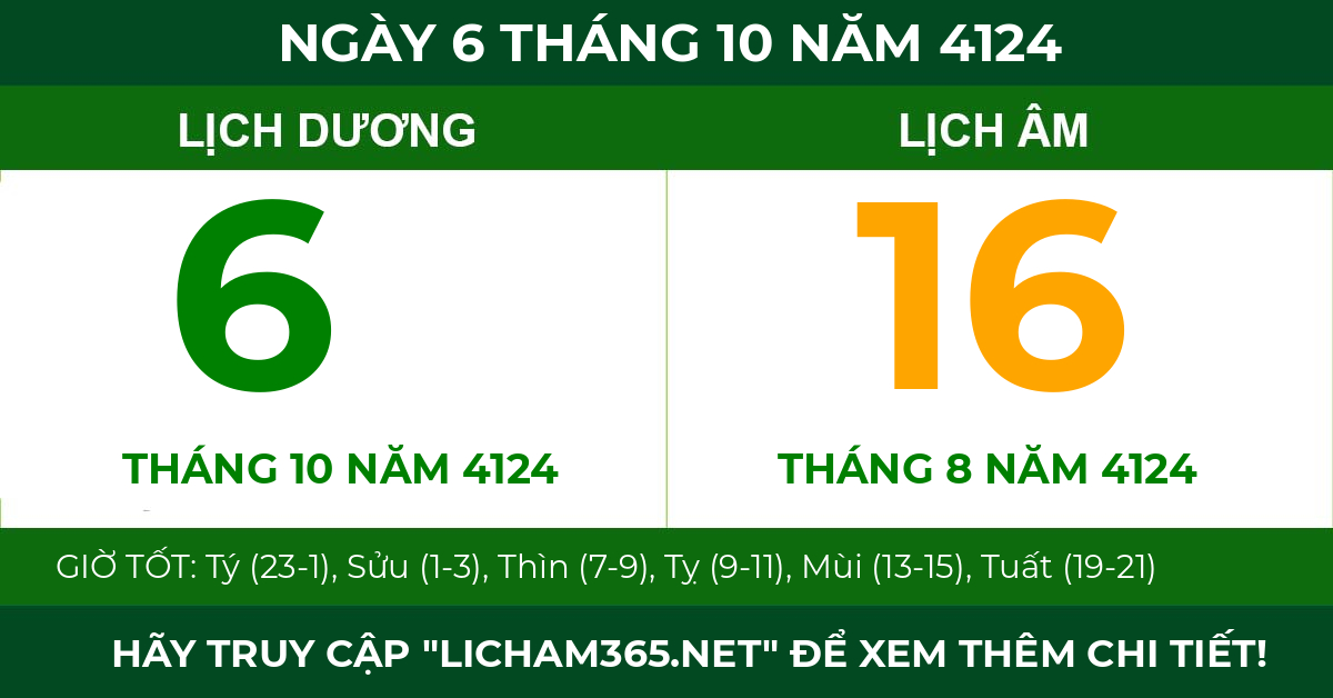 lịch âm ngày 6 tháng 10 năm 4124