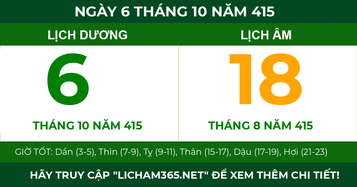 lịch âm ngày 6 tháng 10 năm 415
