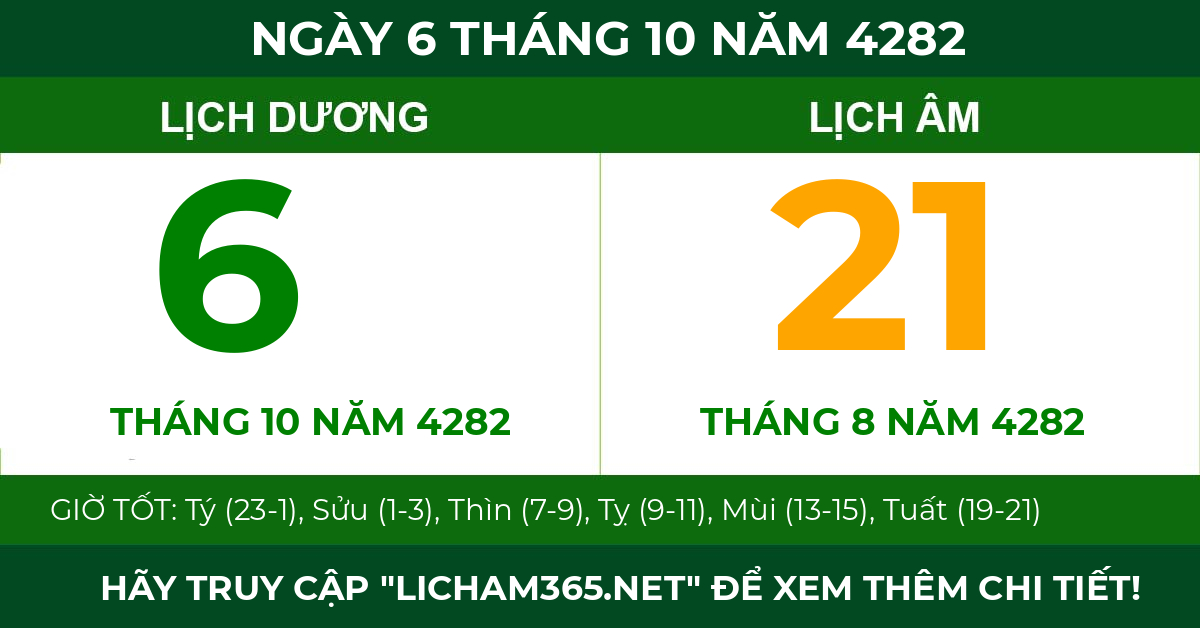 lịch âm ngày 6 tháng 10 năm 4282