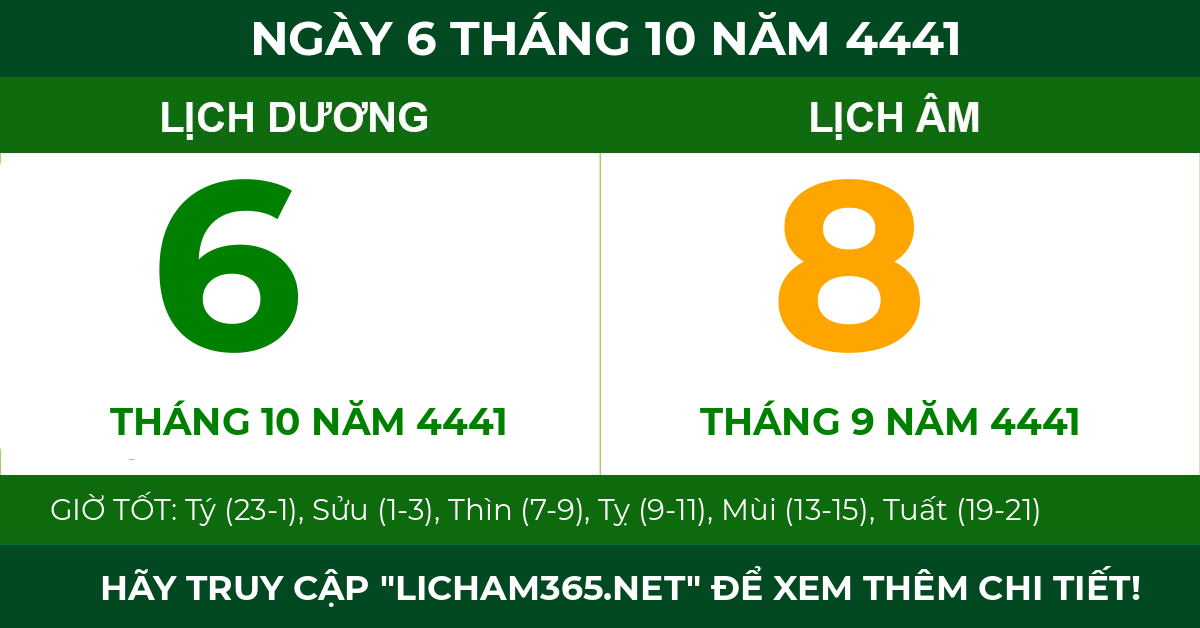 lịch âm ngày 6 tháng 10 năm 4441