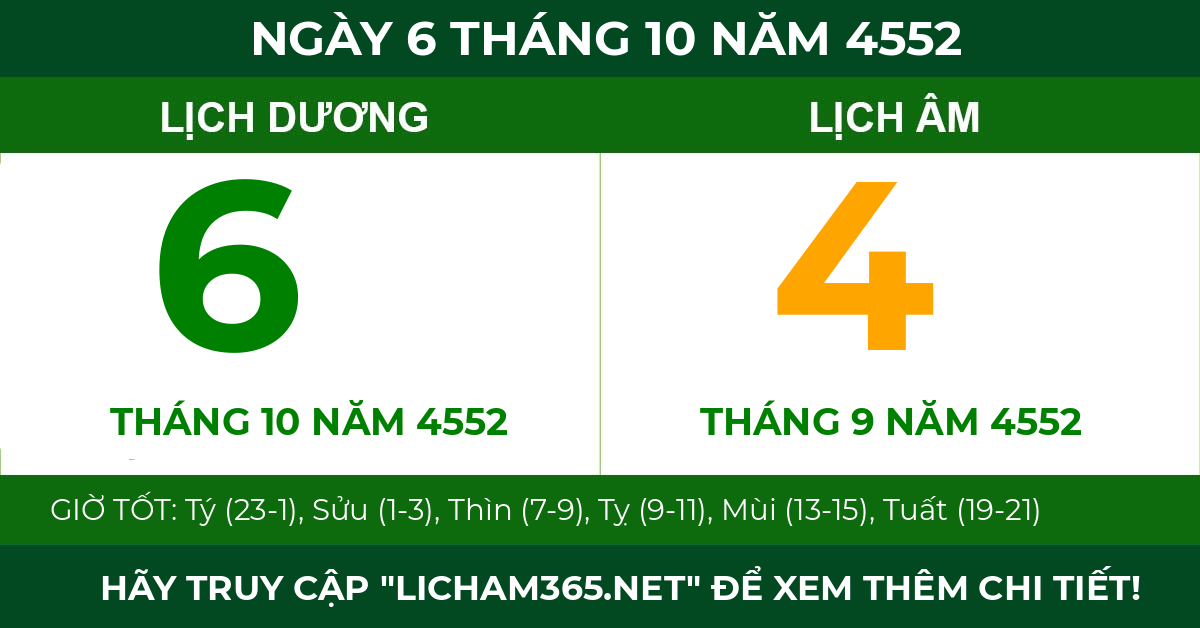 lịch âm ngày 6 tháng 10 năm 4552