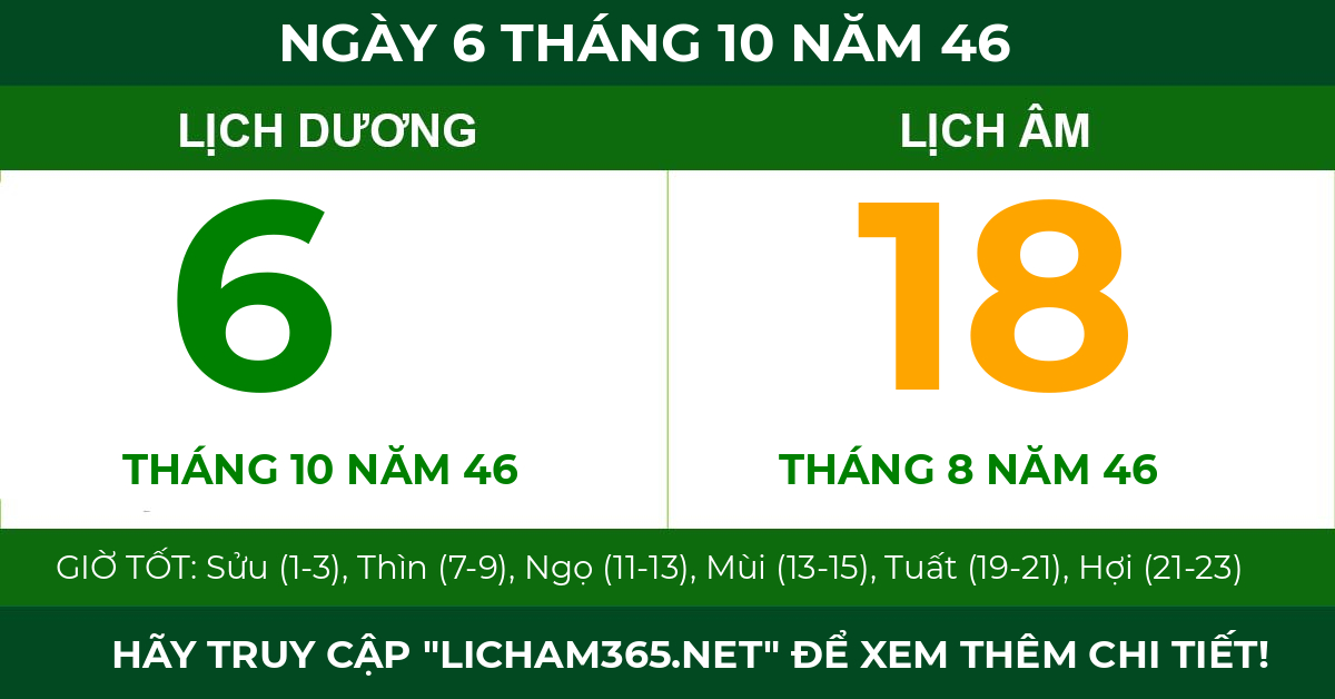 lịch âm ngày 6 tháng 10 năm 46