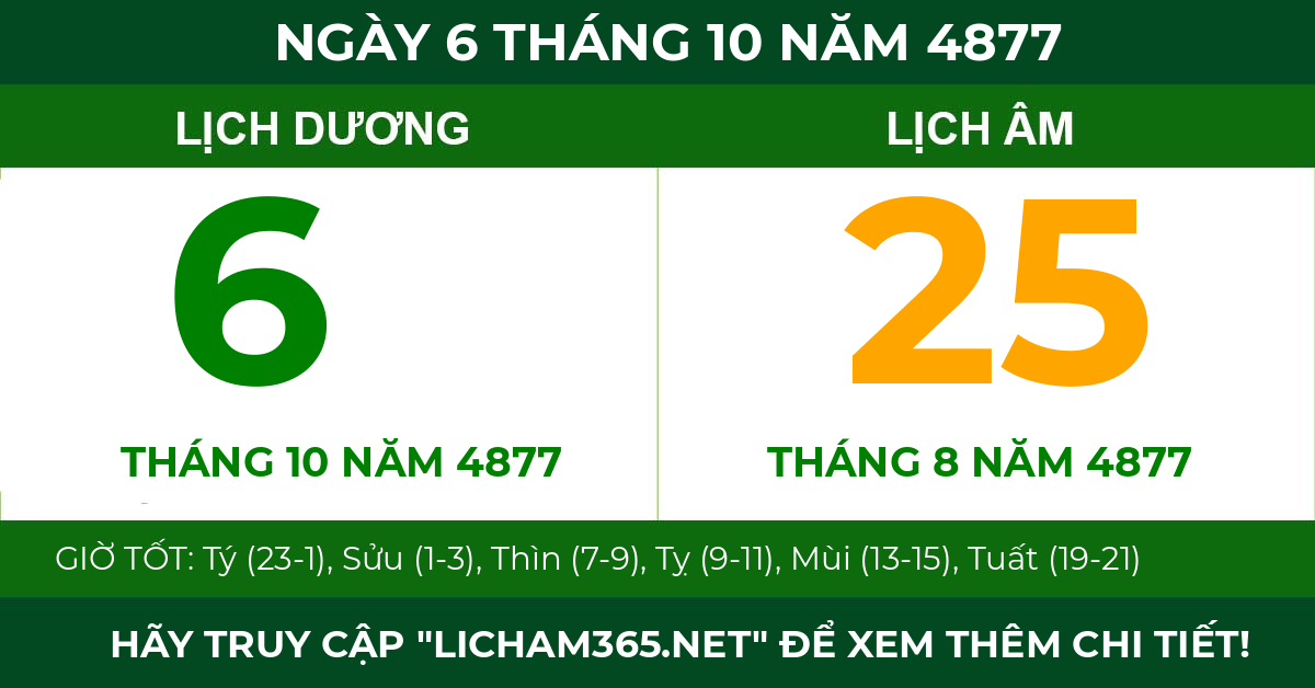 lịch âm ngày 6 tháng 10 năm 4877