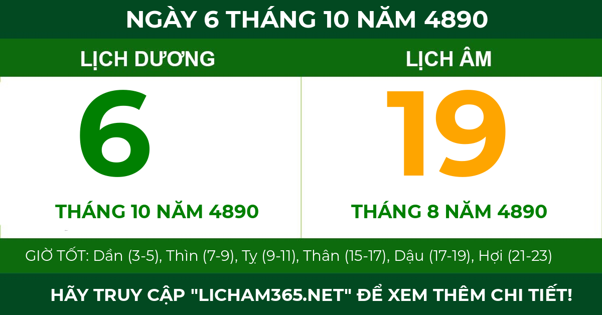 lịch âm ngày 6 tháng 10 năm 4890