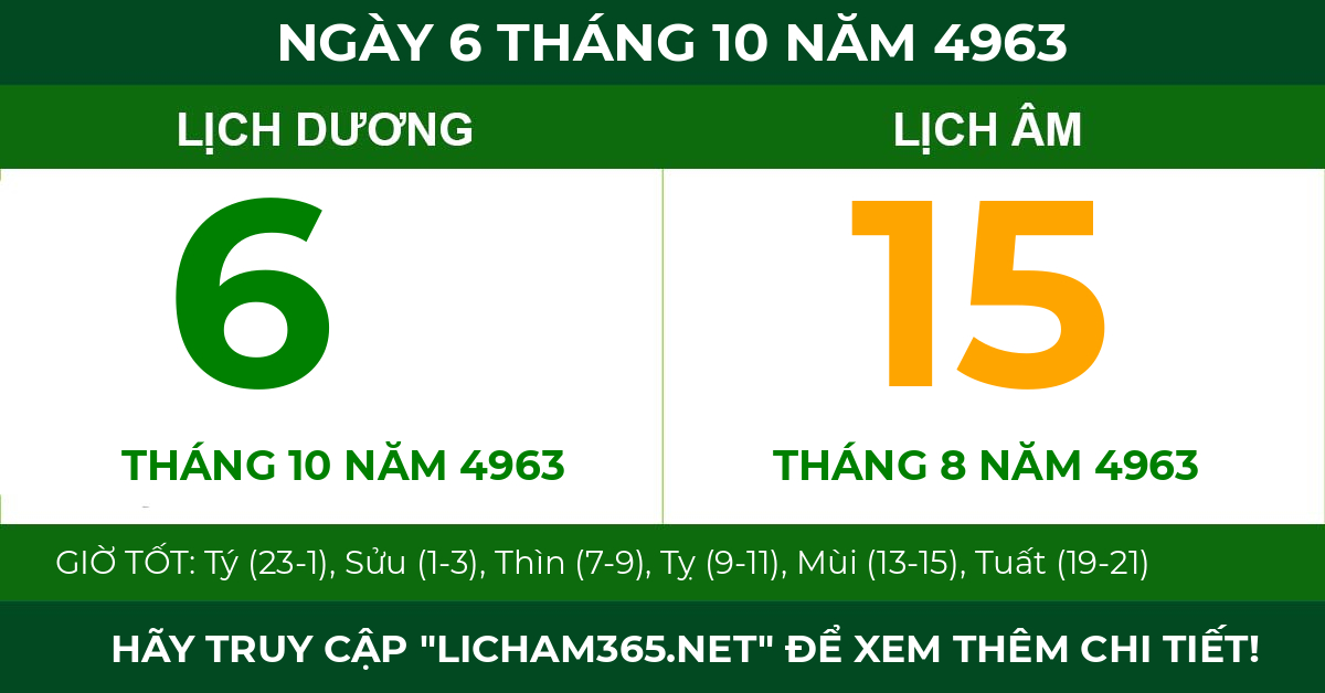 lịch âm ngày 6 tháng 10 năm 4963