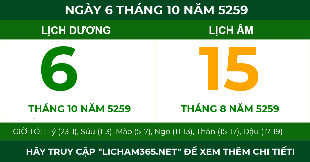 lịch âm ngày 6 tháng 10 năm 5259