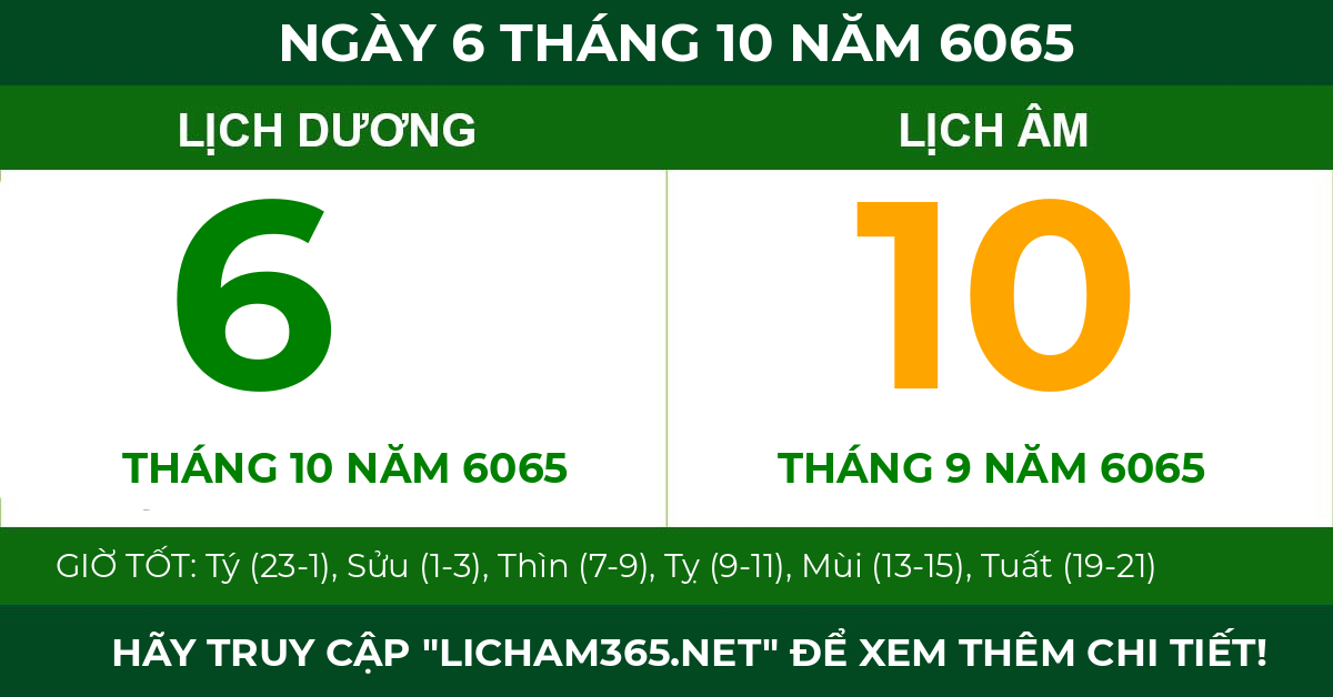 lịch âm ngày 6 tháng 10 năm 6065