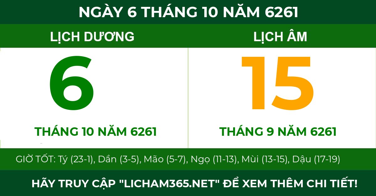 lịch âm ngày 6 tháng 10 năm 6261