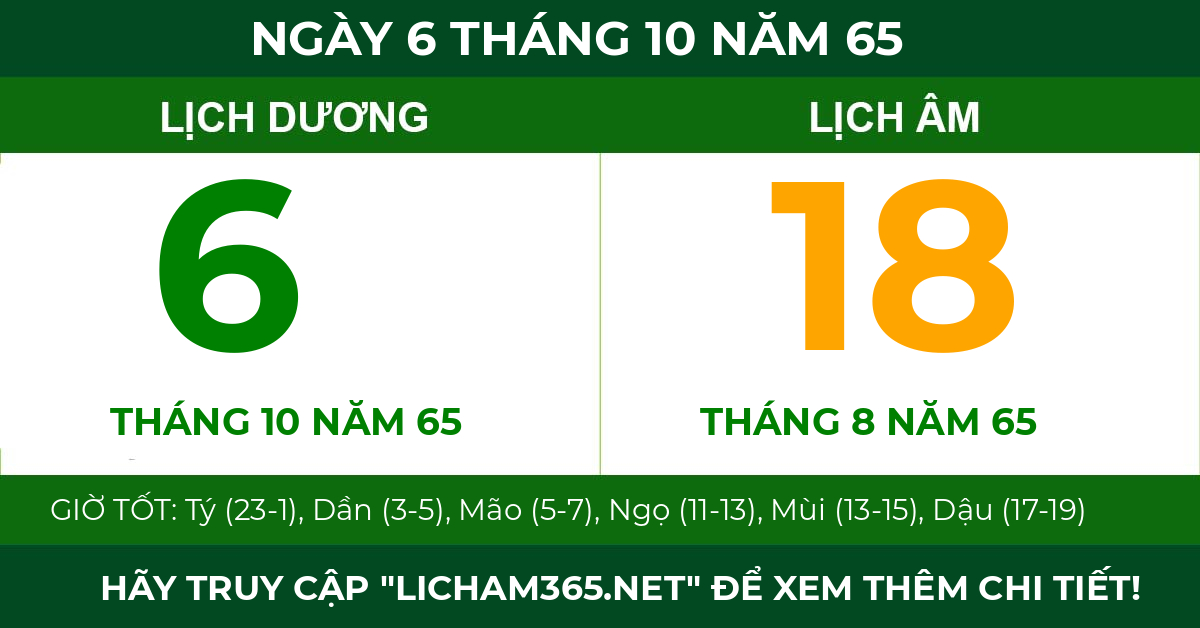 lịch âm ngày 6 tháng 10 năm 65