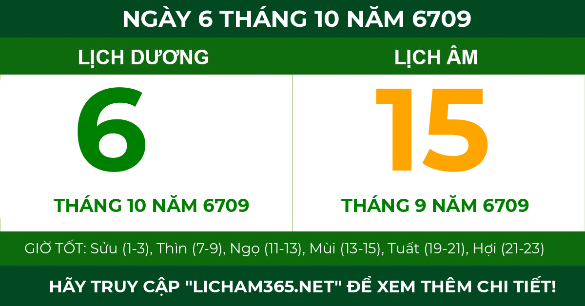lịch âm ngày 6 tháng 10 năm 6709