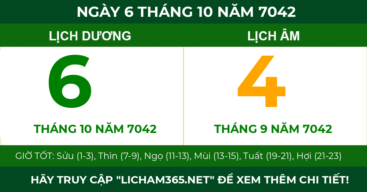 lịch âm ngày 6 tháng 10 năm 7042