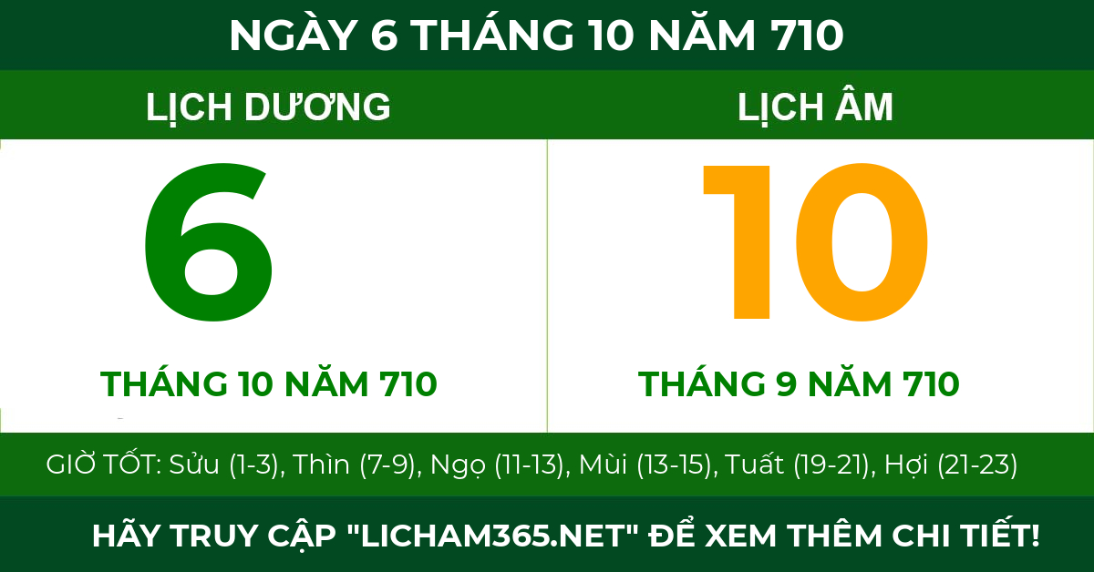 lịch âm ngày 6 tháng 10 năm 710