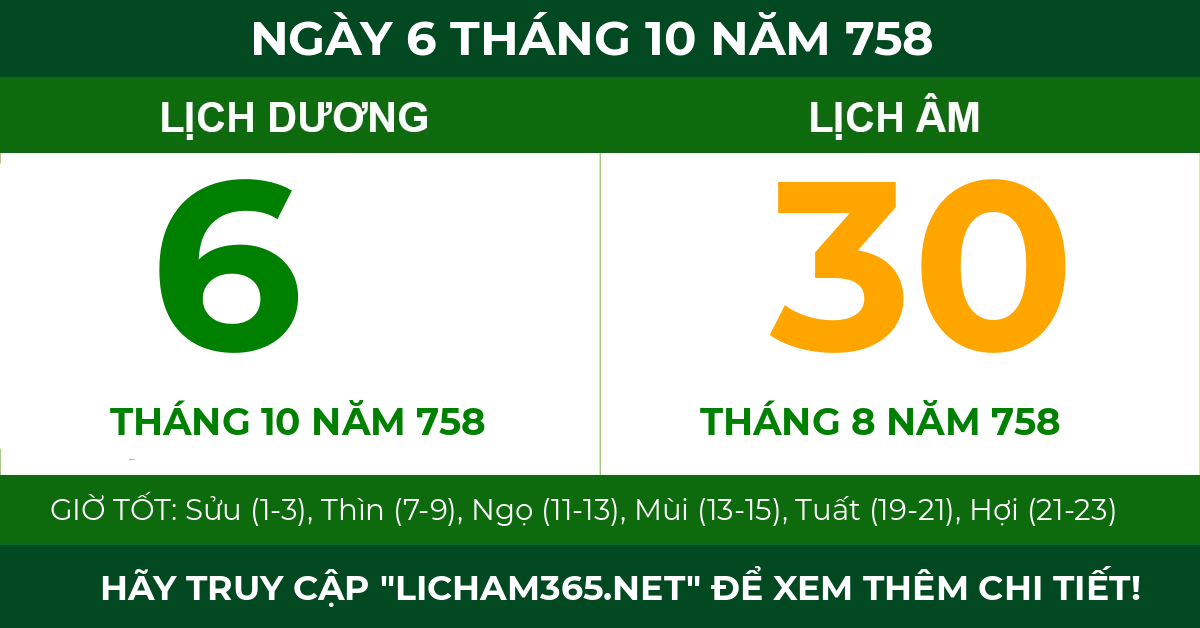 lịch âm ngày 6 tháng 10 năm 758