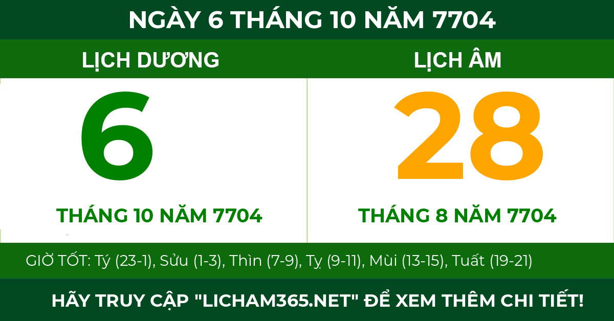 lịch âm ngày 6 tháng 10 năm 7704