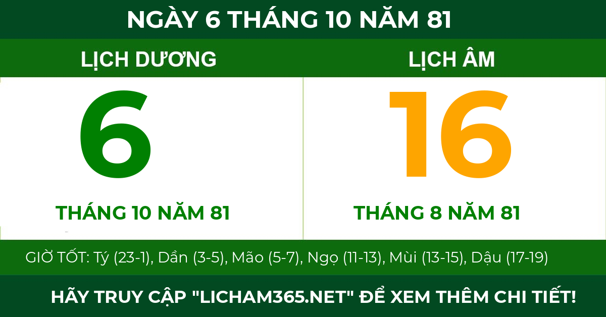 lịch âm ngày 6 tháng 10 năm 81