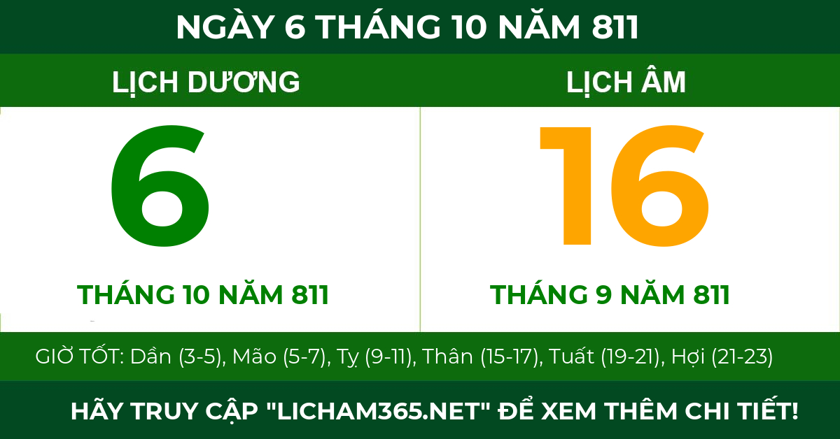 lịch âm ngày 6 tháng 10 năm 811