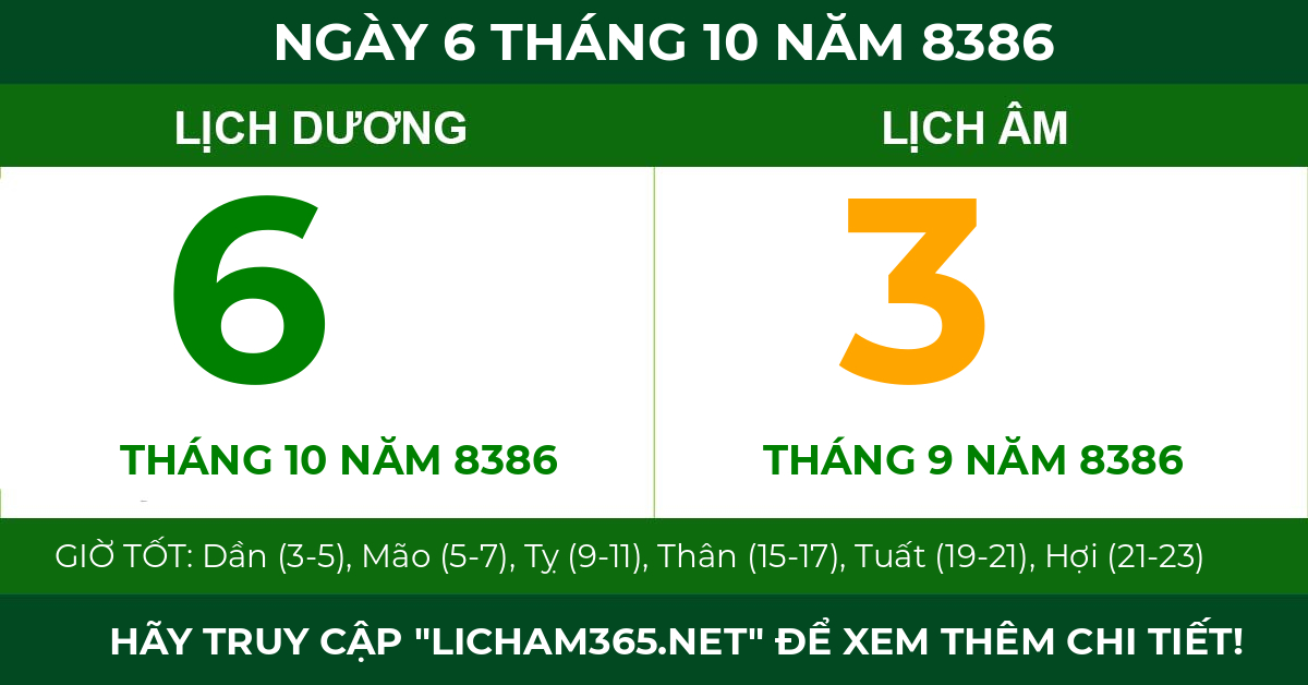 lịch âm ngày 6 tháng 10 năm 8386