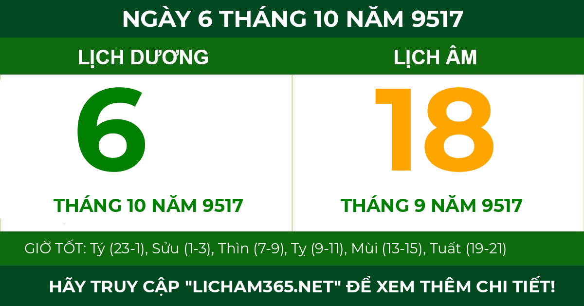 lịch âm ngày 6 tháng 10 năm 9517