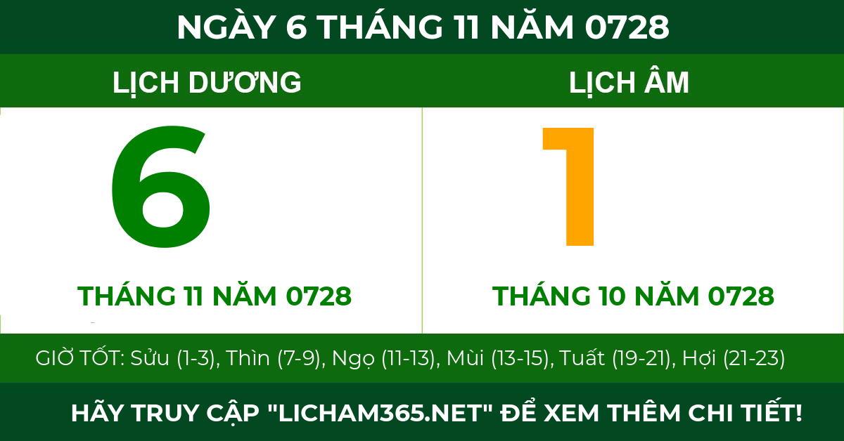 lịch âm ngày 6 tháng 11 năm 0728