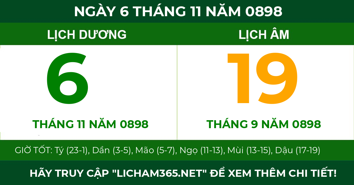 lịch âm ngày 6 tháng 11 năm 0898