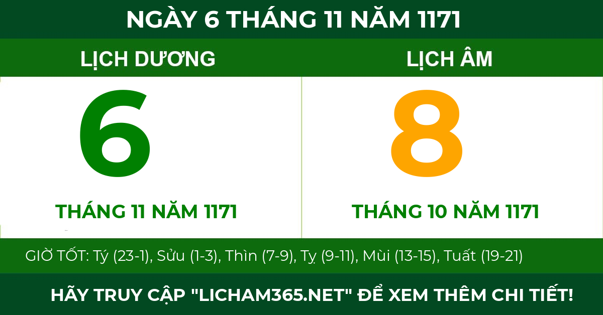 lịch âm ngày 6 tháng 11 năm 1171