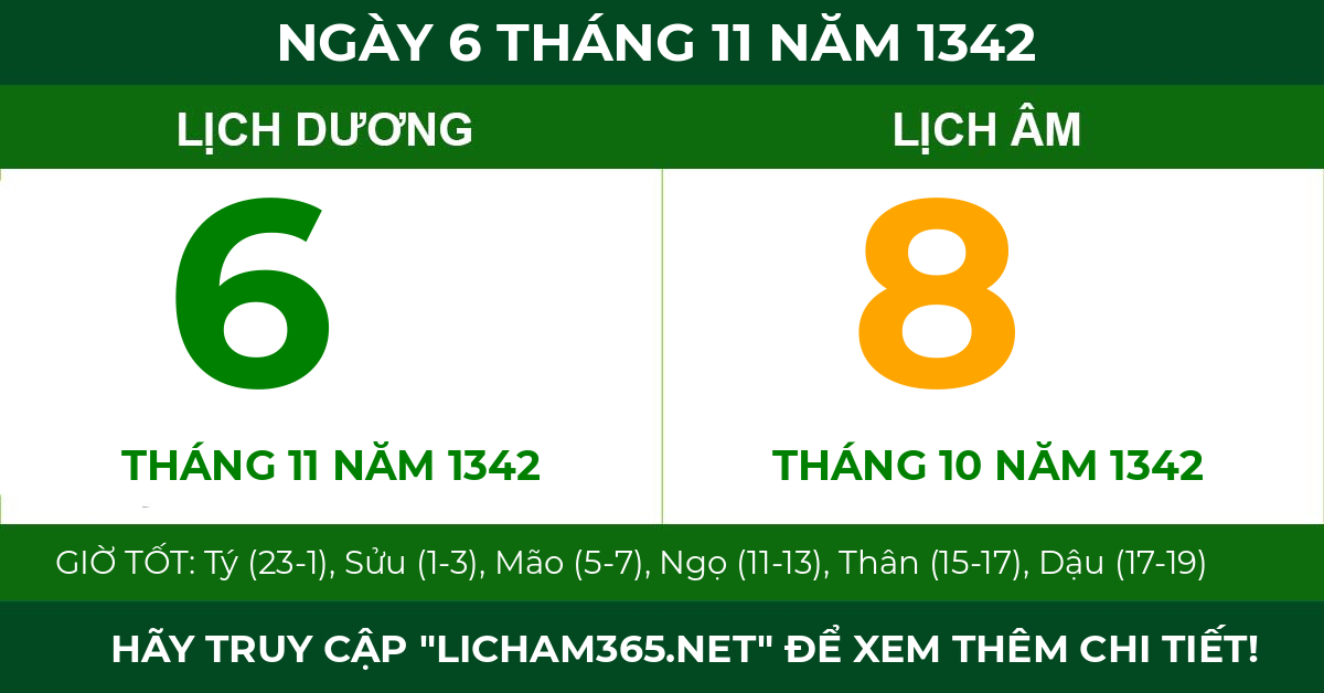 lịch âm ngày 6 tháng 11 năm 1342