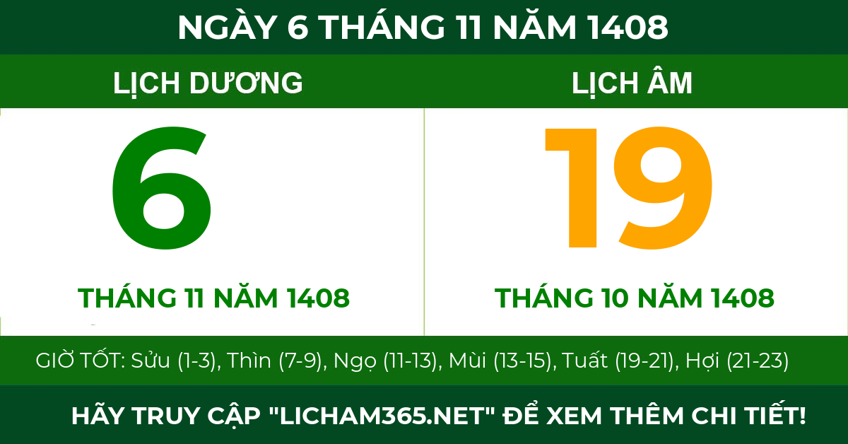 lịch âm ngày 6 tháng 11 năm 1408