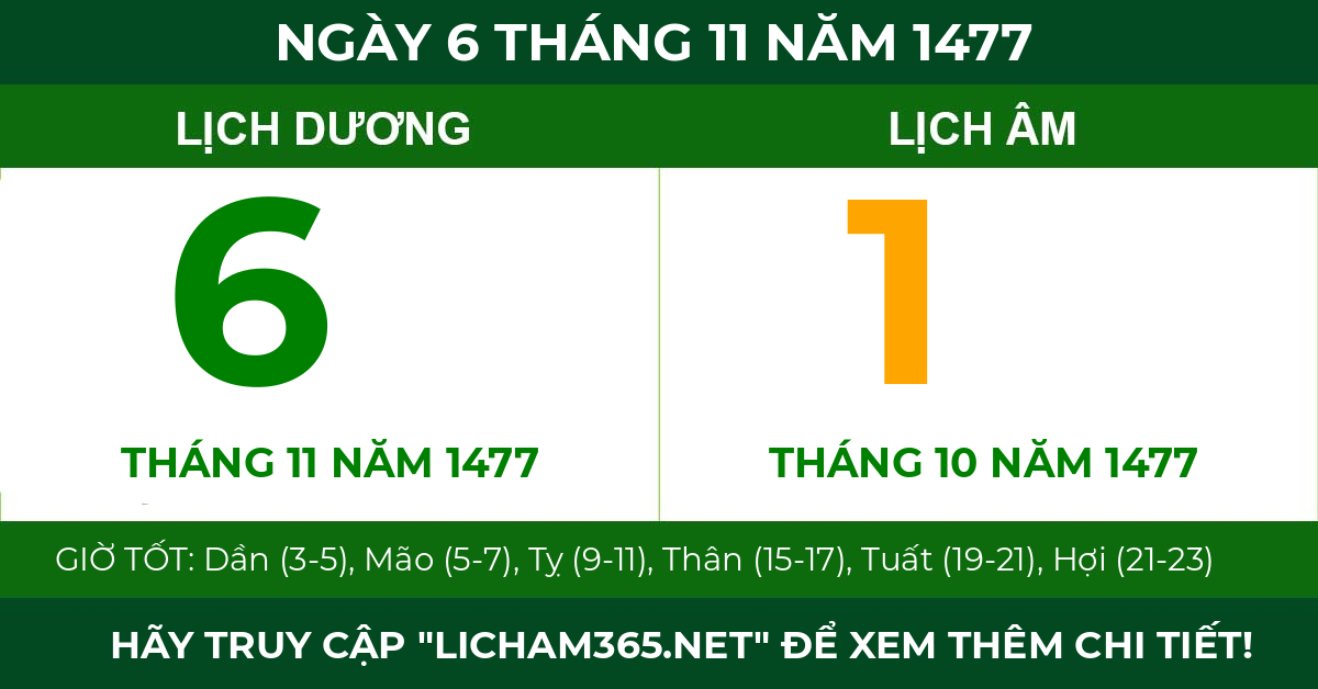 lịch âm ngày 6 tháng 11 năm 1477