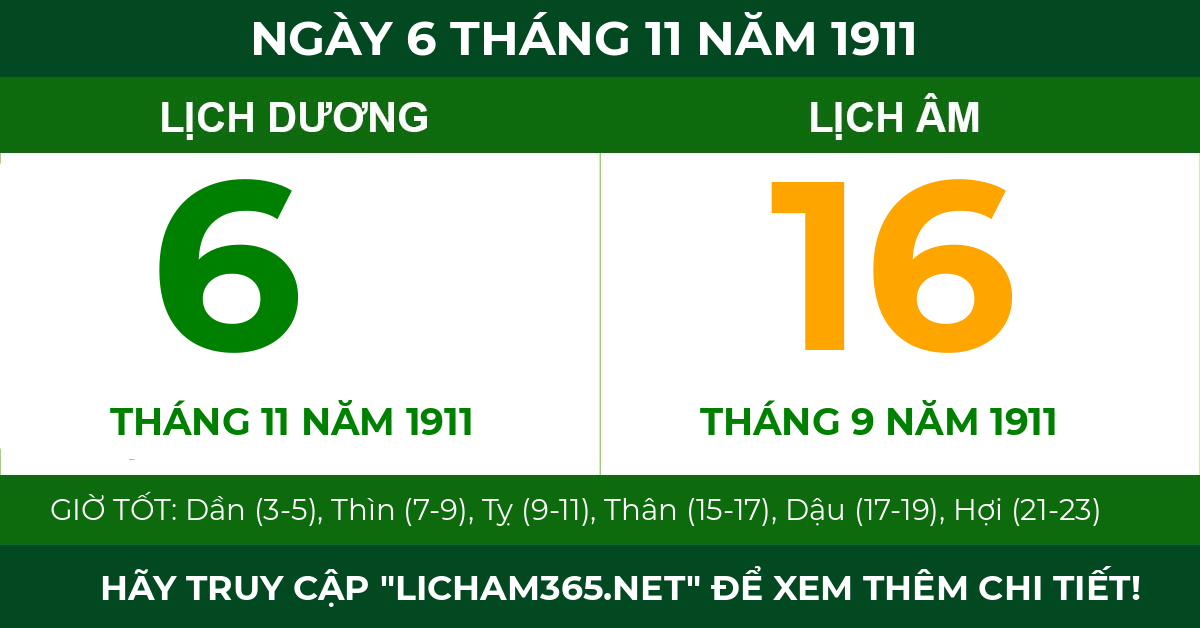 lịch âm ngày 6 tháng 11 năm 1911