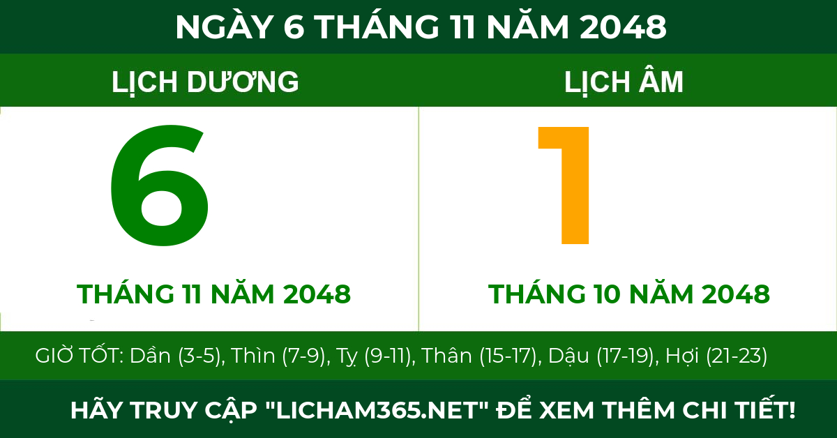 lịch âm ngày 6 tháng 11 năm 2048
