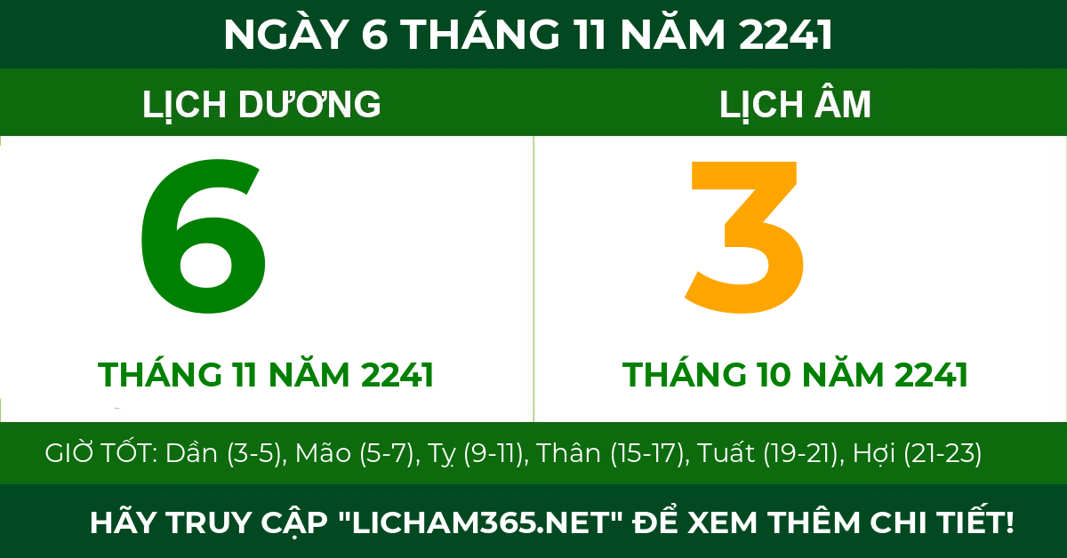 lịch âm ngày 6 tháng 11 năm 2241
