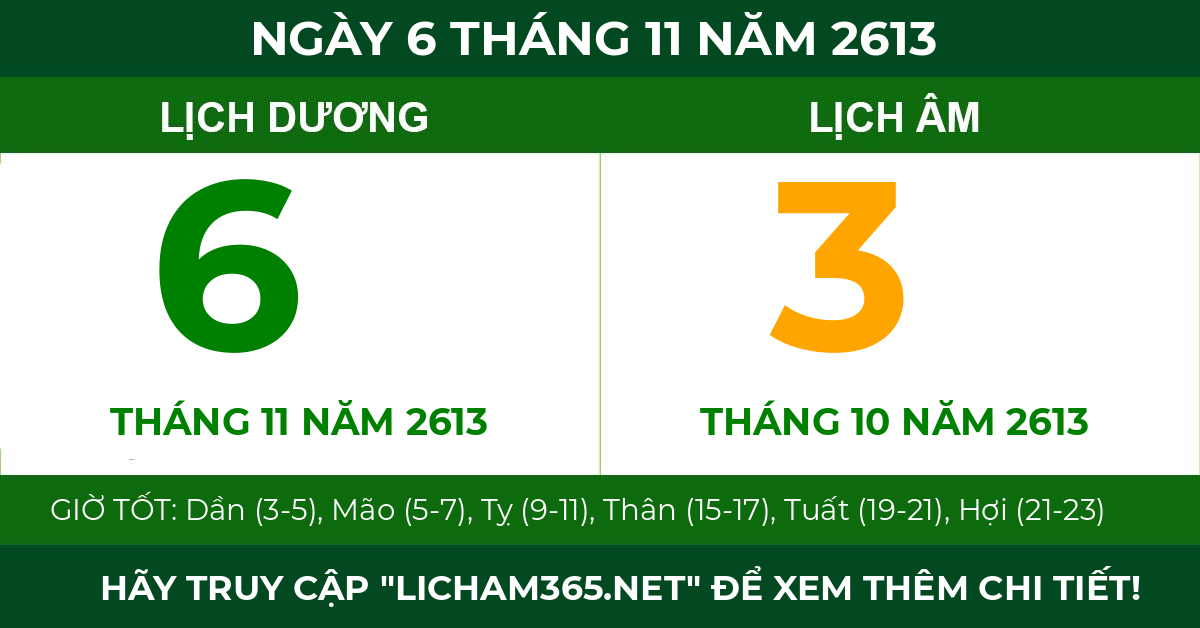 lịch âm ngày 6 tháng 11 năm 2613