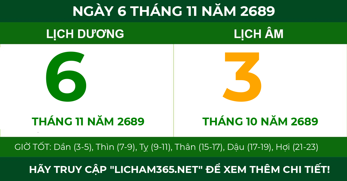 lịch âm ngày 6 tháng 11 năm 2689