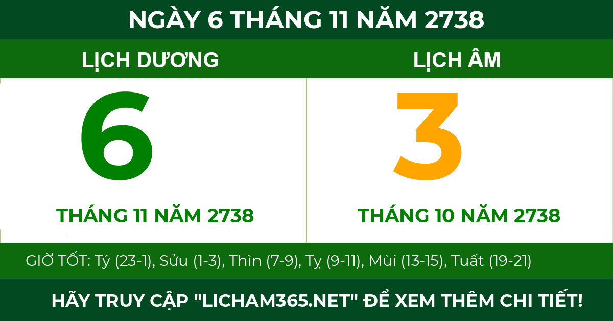 lịch âm ngày 6 tháng 11 năm 2738