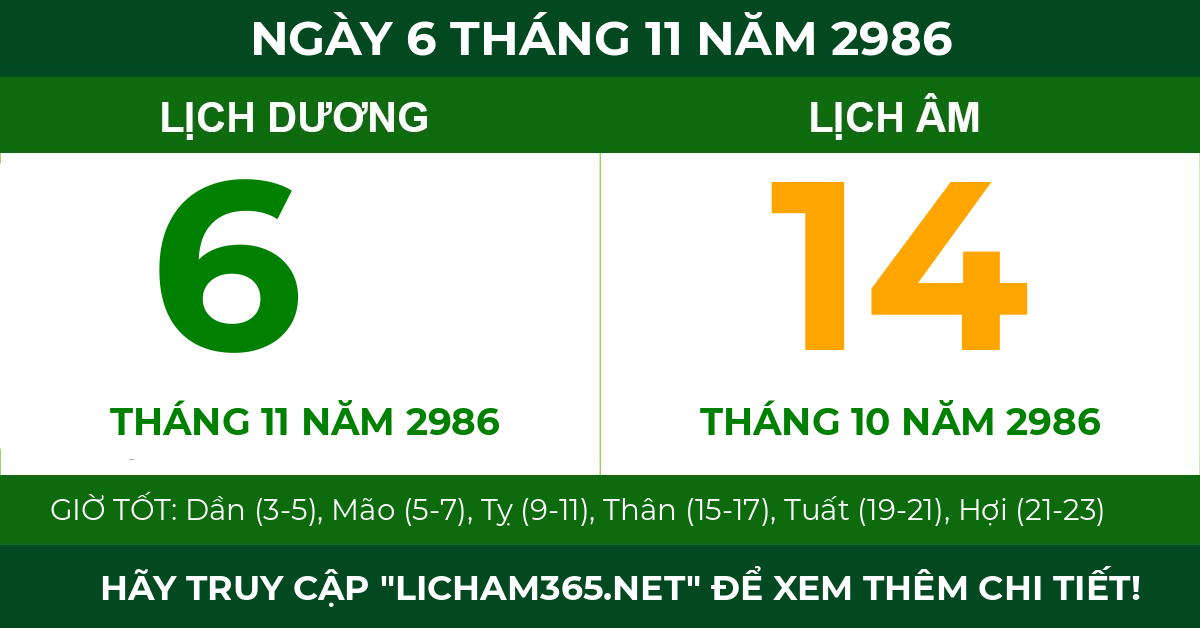lịch âm ngày 6 tháng 11 năm 2986
