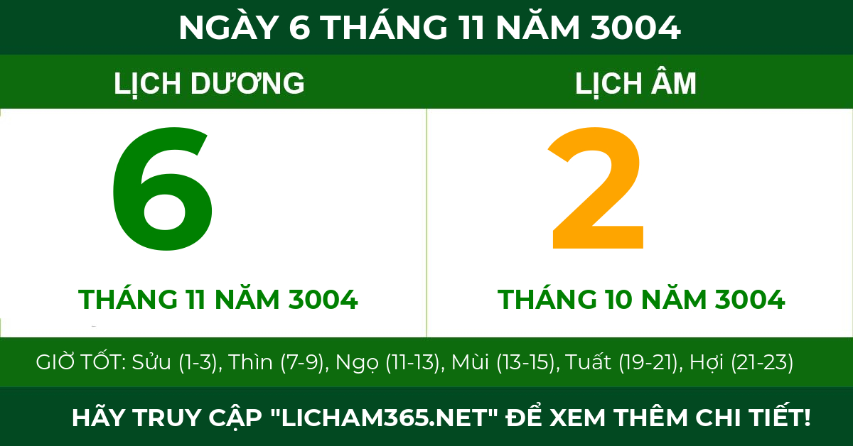 lịch âm ngày 6 tháng 11 năm 3004