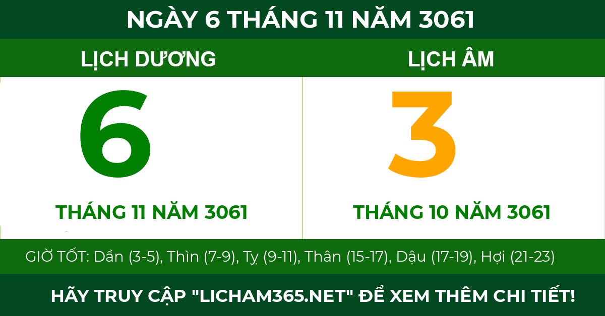 lịch âm ngày 6 tháng 11 năm 3061