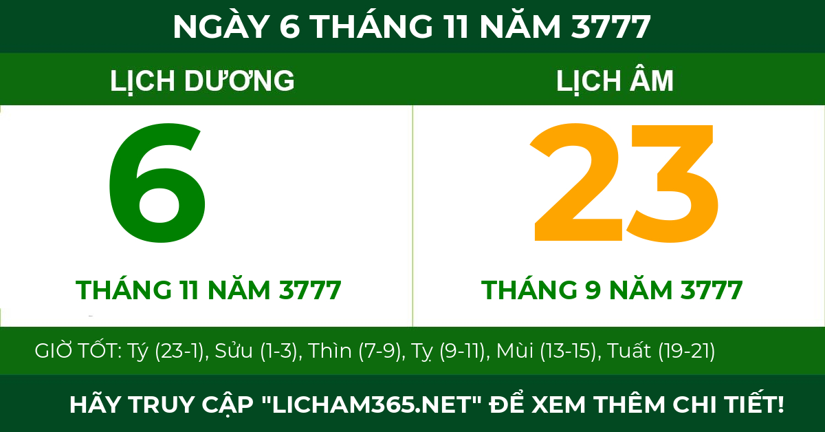 lịch âm ngày 6 tháng 11 năm 3777