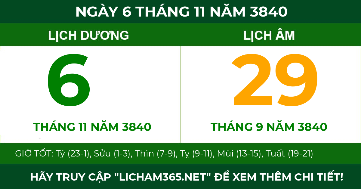 lịch âm ngày 6 tháng 11 năm 3840
