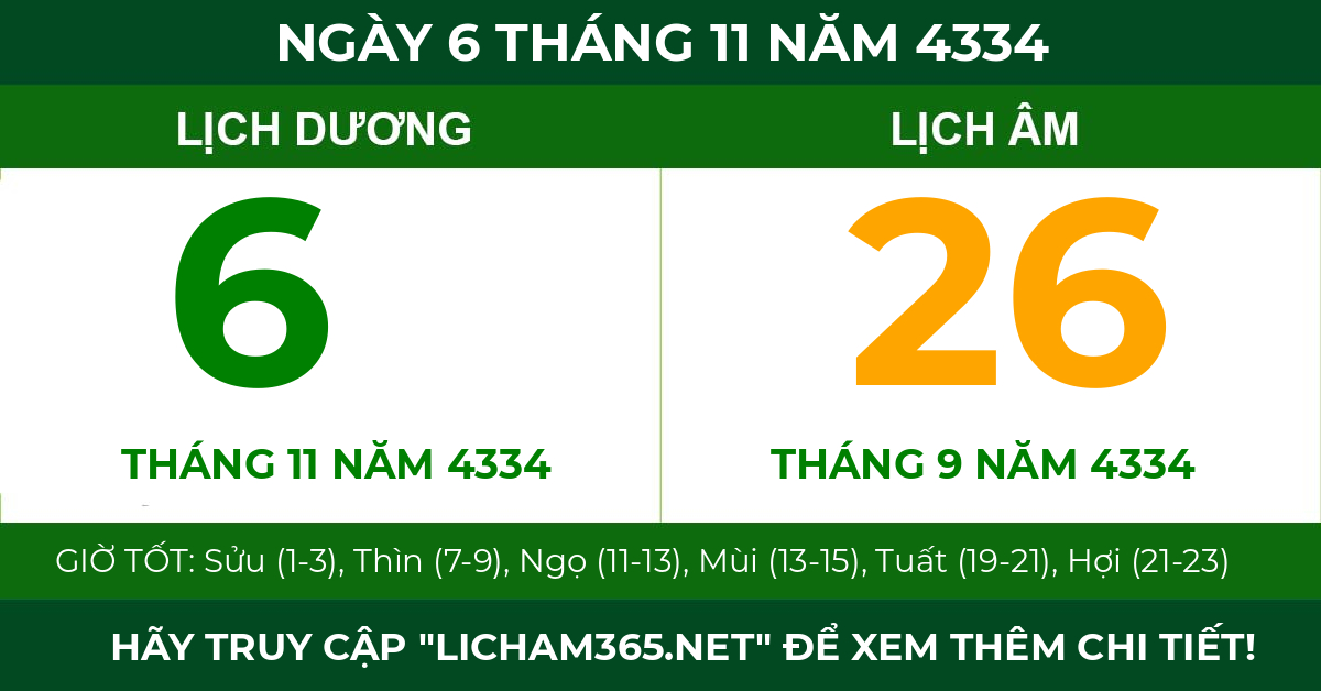 lịch âm ngày 6 tháng 11 năm 4334
